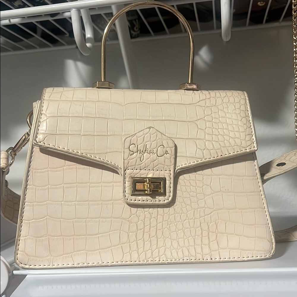 Cream Croc-Embossed Handbag